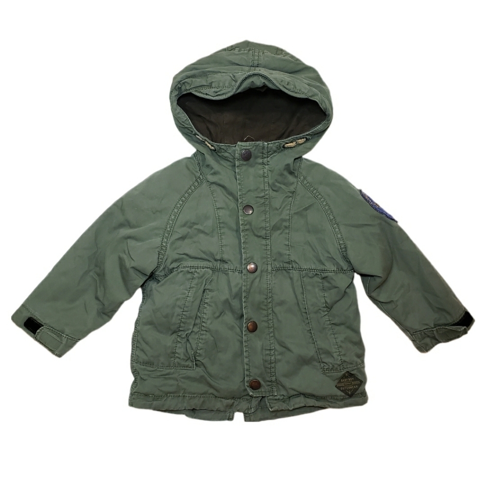 Zara 9-12m Baby Boy Olive Green Hooded Army Utility Jacket Parka